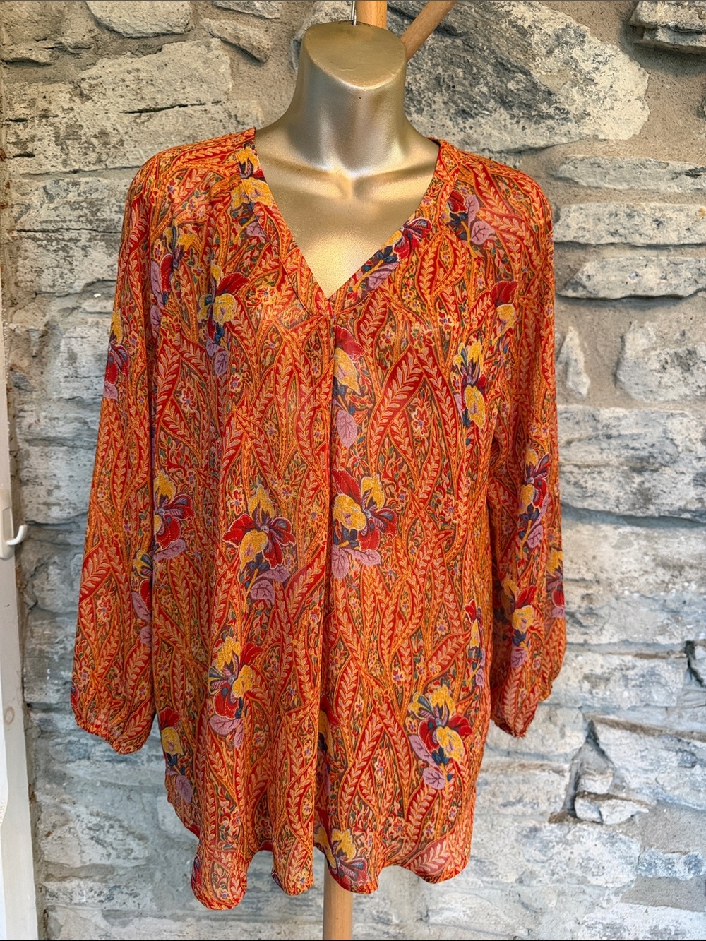 Boho V-Neck Floral Blouse in Orange